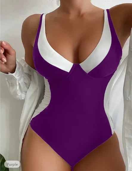 V-Neck Tummy Control One Piece Swimsuit - Sporty & Slimming - SandiFreckles Surf & Swimwear