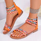Women's Ethnic Style Flat Sandals - Colorful Weave Strap, Back Zipper - SandiFreckles Surf & Swimwear