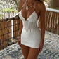Women's Knitted Hollow Out V-neck Halter Backless Lace-up Beach Dress - SandiFreckles Surf & Swimwear
