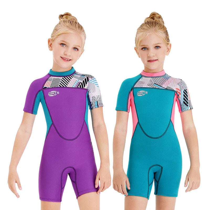Girls Snorkeling Swimwear - Short-Sleeved, UV Resistant, Quick-Dry - SandiFreckles Surf & Swimwear