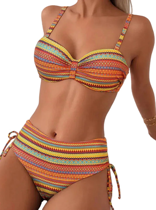 Multicolor Multicolor Printing Spaghetti Strap Steel Bracket Type Bikini Suit - SandiFreckles Surf & Swimwear