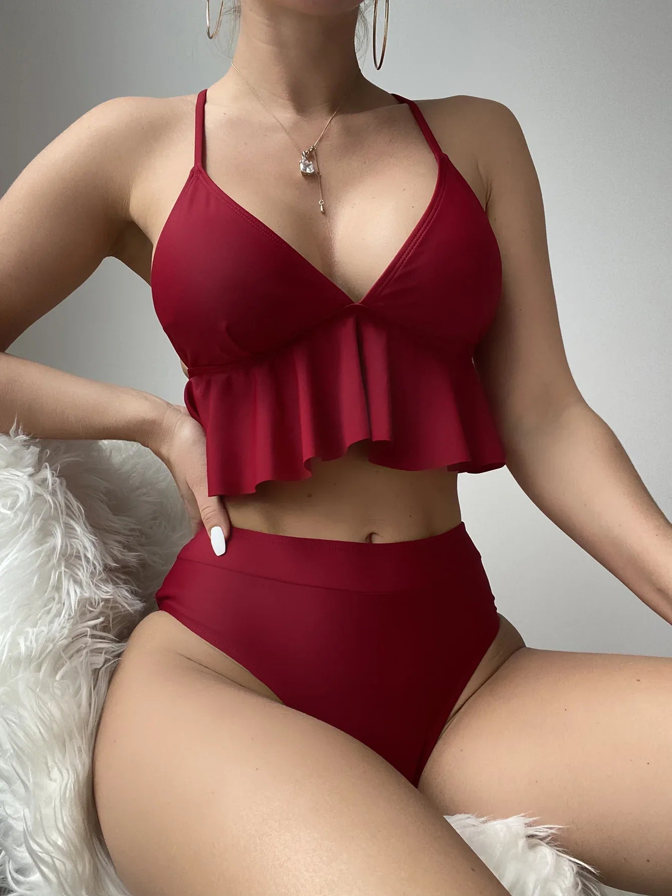 Women's Solid Color Split Bikini Swimsuit - SandiFreckles Surf & Swimwear