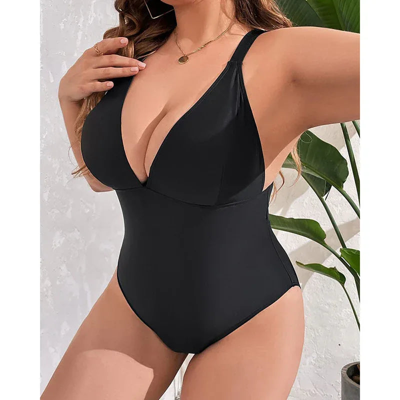 Slimming V-Neckline Plus Size Swimsuit - One Piece - SandiFreckles Surf & Swimwear