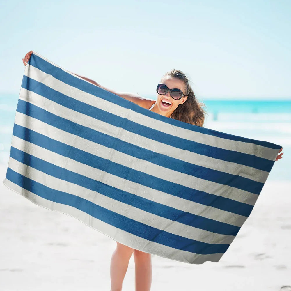 Quick-Drying Striped Beach Towel - Double-Sided Velvet for Comfort - SandiFreckles Surf & Swimwear