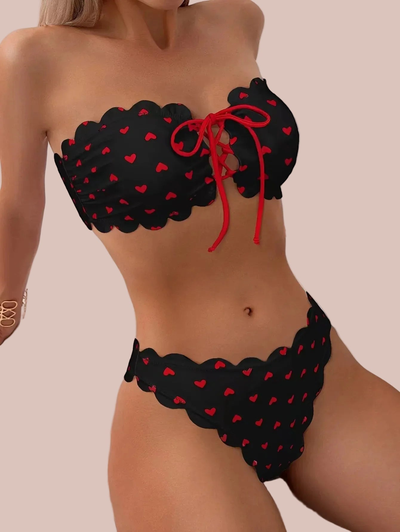 Printed Tube-top Bikini With Tie-up Drawstring - SandiFreckles Surf & Swimwear