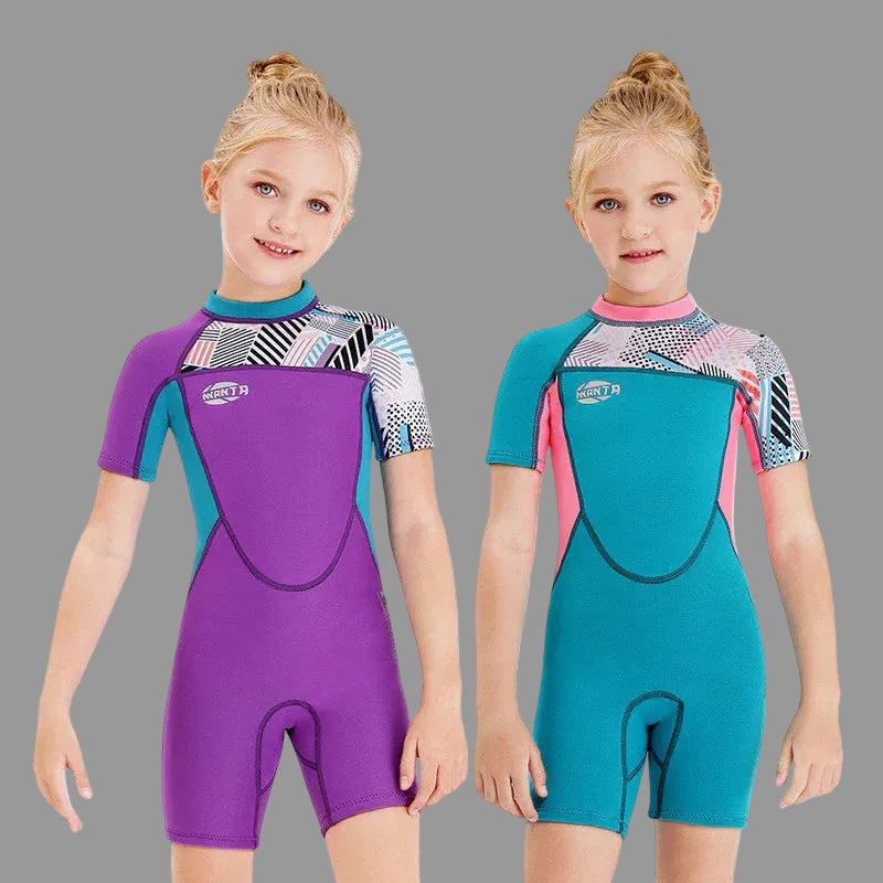 Girls Snorkeling Swimwear - Short-Sleeved, UV Resistant, Quick-Dry - SandiFreckles Surf & Swimwear