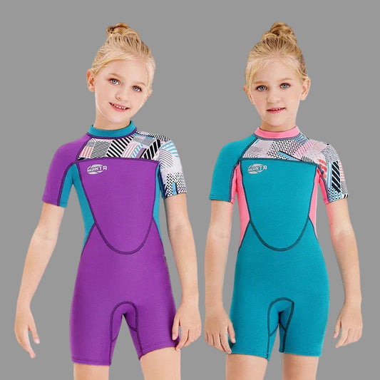 Girls Snorkeling Swimwear - Short-Sleeved, UV Resistant, Quick-Dry - SandiFreckles Surf & Swimwear