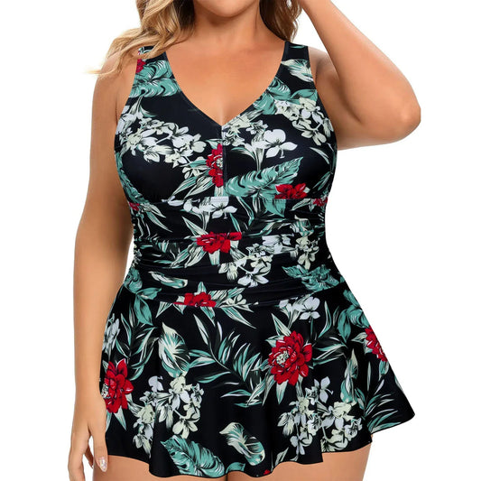 European And American Plus Size Swimsuit Women's Printed Sleeveless Dress - SandiFreckles Surf & Swimwear