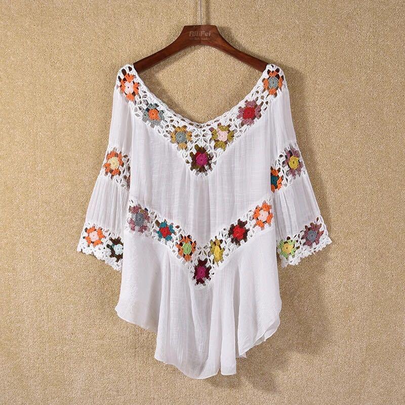 Amazon AliExpress Hot Selling Product Boho Hollow Out Hand Crocheting Flower Bikini Loose Beach Cover-up - SandiFreckles Surf & Swimwear
