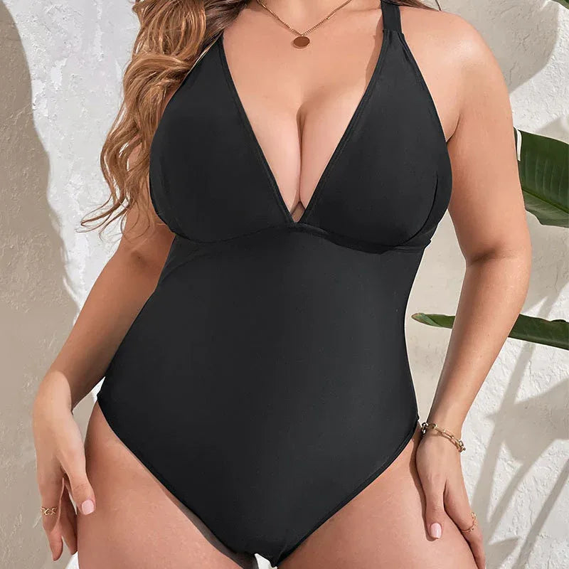 Slimming V-Neckline Plus Size Swimsuit - One Piece - SandiFreckles Surf & Swimwear