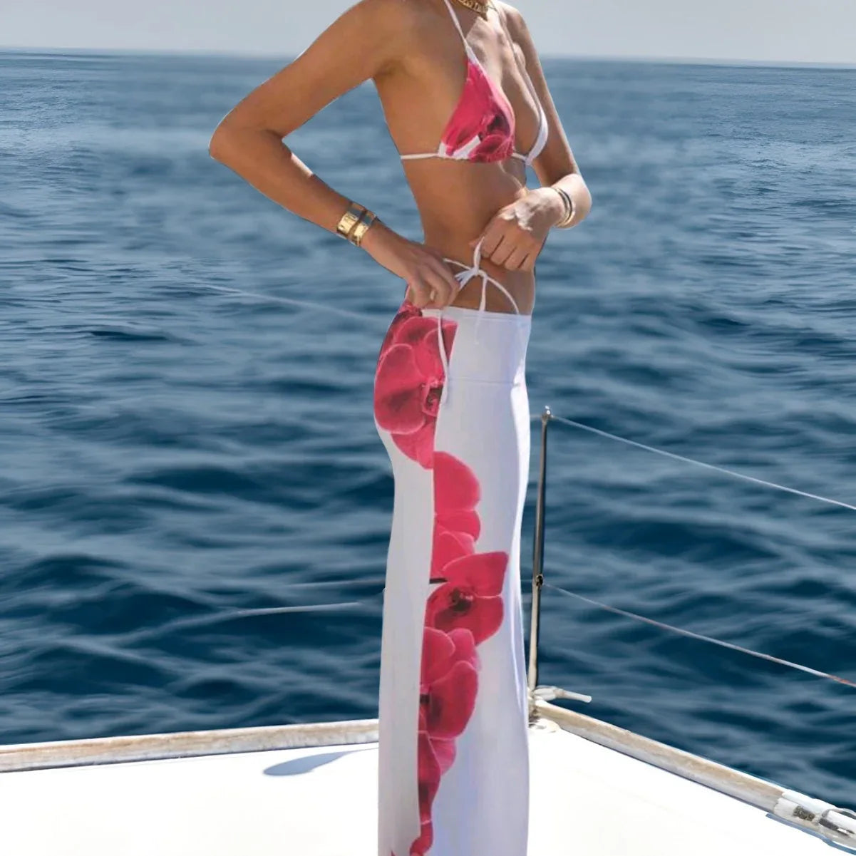 Printed Sexy Bandage Skirt Three-Piece Bikini Suit - SandiFreckles Surf & Swimwear