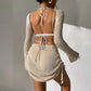 Solid Colour Knitted Hollow Beach Dress - Drawstring Bikini Cover - SandiFreckles Surf & Swimwear