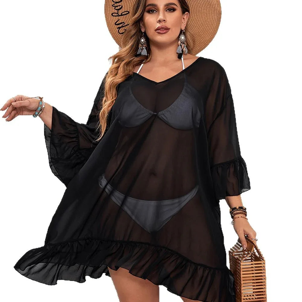 Plus Size See-Through Beach Dress - Sexy Sun Protection - SandiFreckles Surf & Swimwear