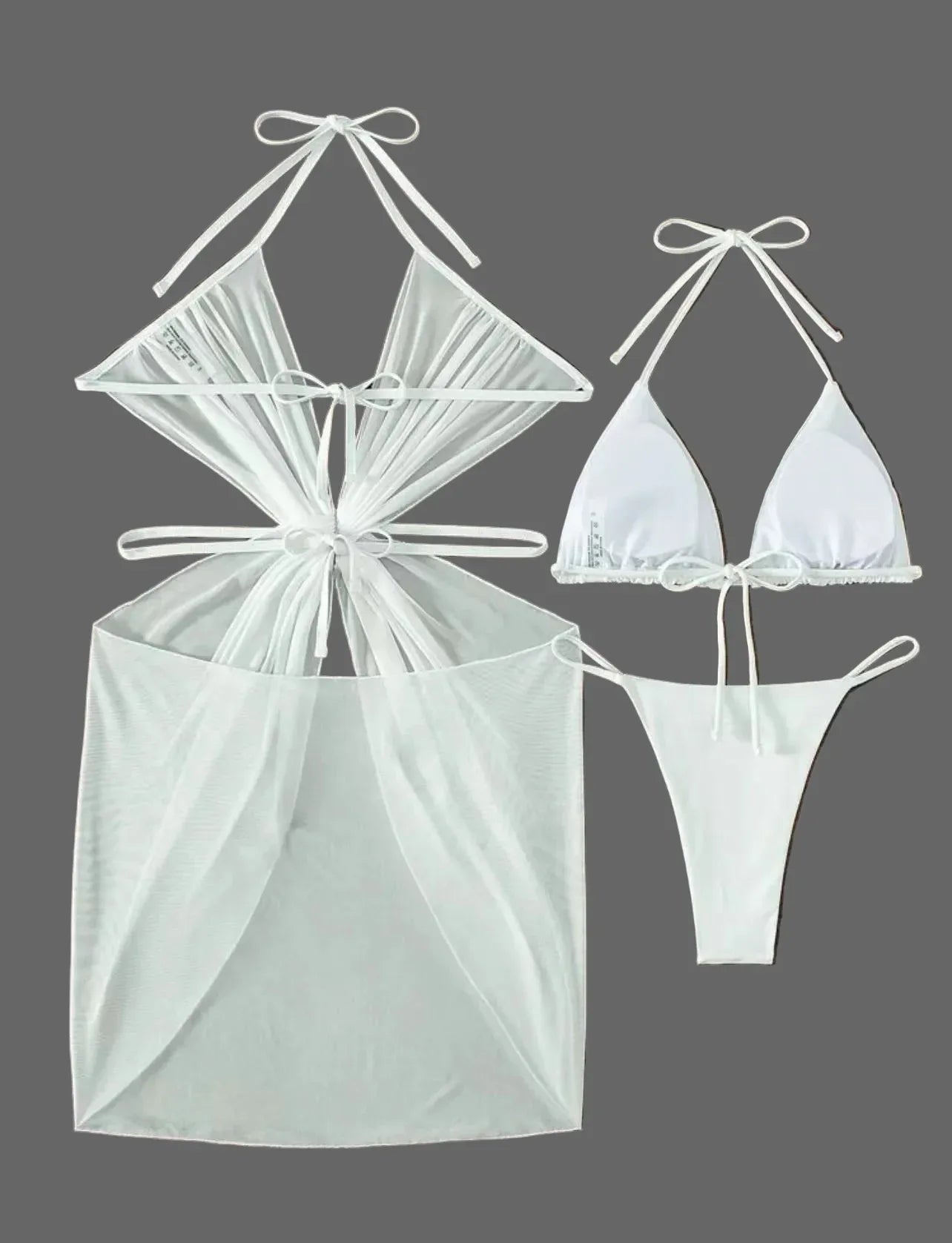 3-Piece Halter Neck Solid Colour Split Bikini - Summer Beach - SandiFreckles Surf & Swimwear