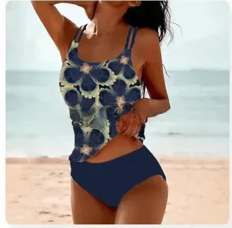 Retro Split High Waist Bikini Beach Print Strap Swimsuit - SandiFreckles Surf & Swimwear
