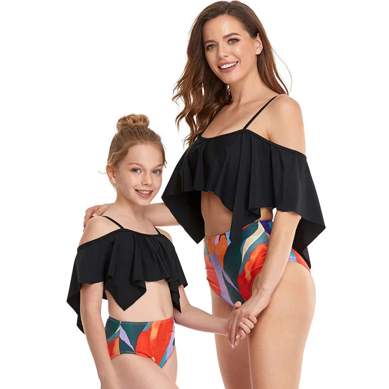High-Waist Bikini Parent-Child Swimwear - Comfortable & Stylish - SandiFreckles Surf & Swimwear