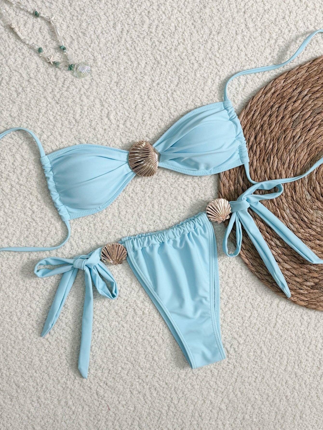 Metal Shell High Waist String Bikini - Lace-Up - SandiFreckles Surf & Swimwear