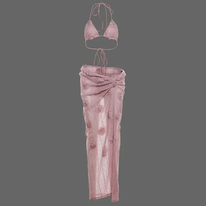 Halter Bikini High Slit Three-Piece Set - Sexy Style - SandiFreckles Surf & Swimwear