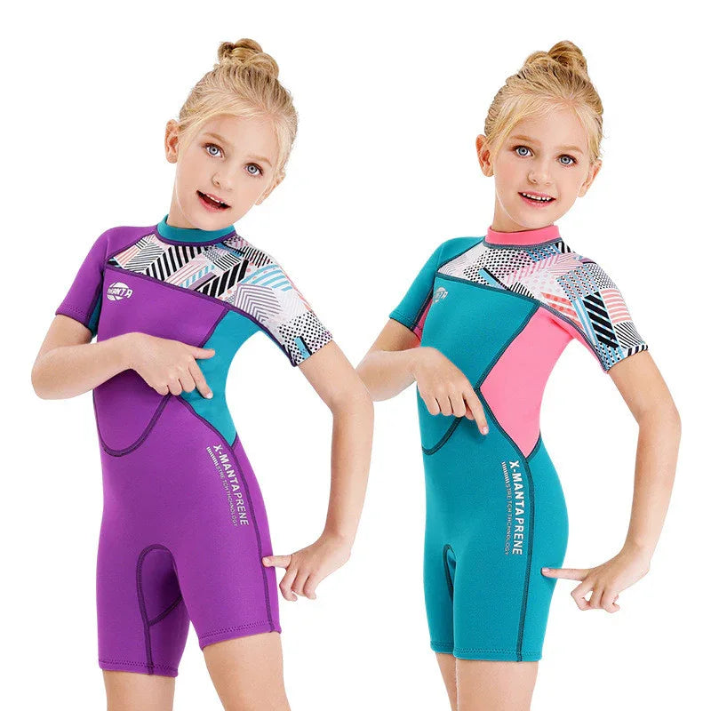 Girls Snorkeling Swimwear - Short-Sleeved, UV Resistant, Quick-Dry - SandiFreckles Surf & Swimwear