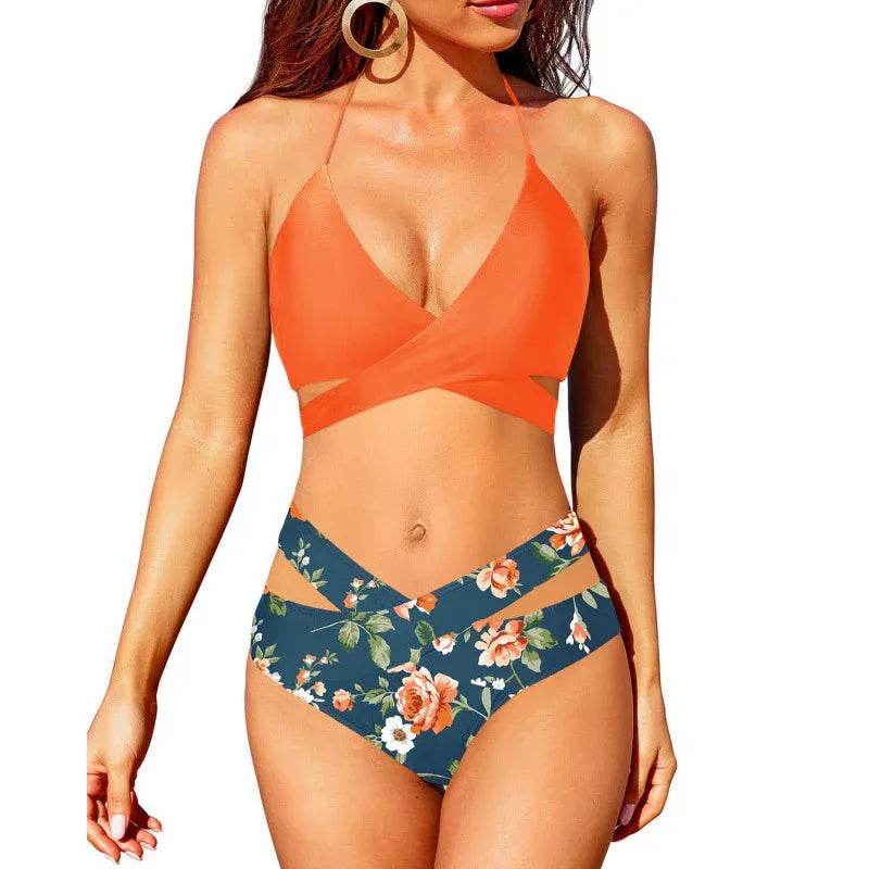 European And American New Women's Split Swimsuit High Waist Bikini - SandiFreckles Surf & Swimwear