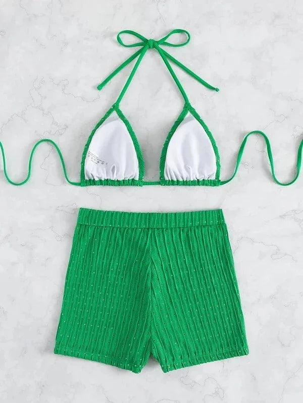 Women's Fashion Mesh Cloth Split Pure Colour Bikini - SandiFreckles Surf & Swimwear