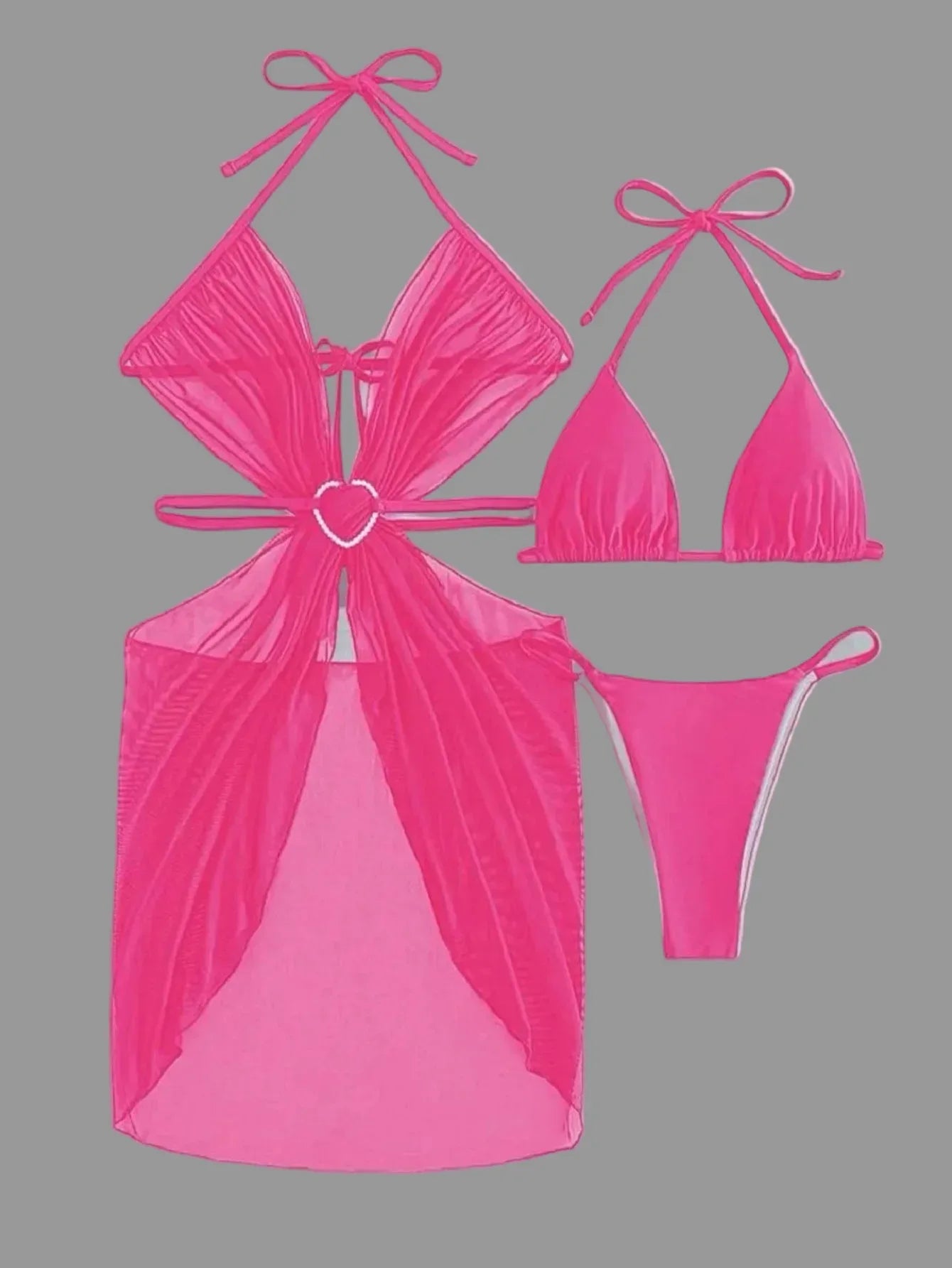 3-Piece Halter Neck Solid Colour Split Bikini - Summer Beach - SandiFreckles Surf & Swimwear