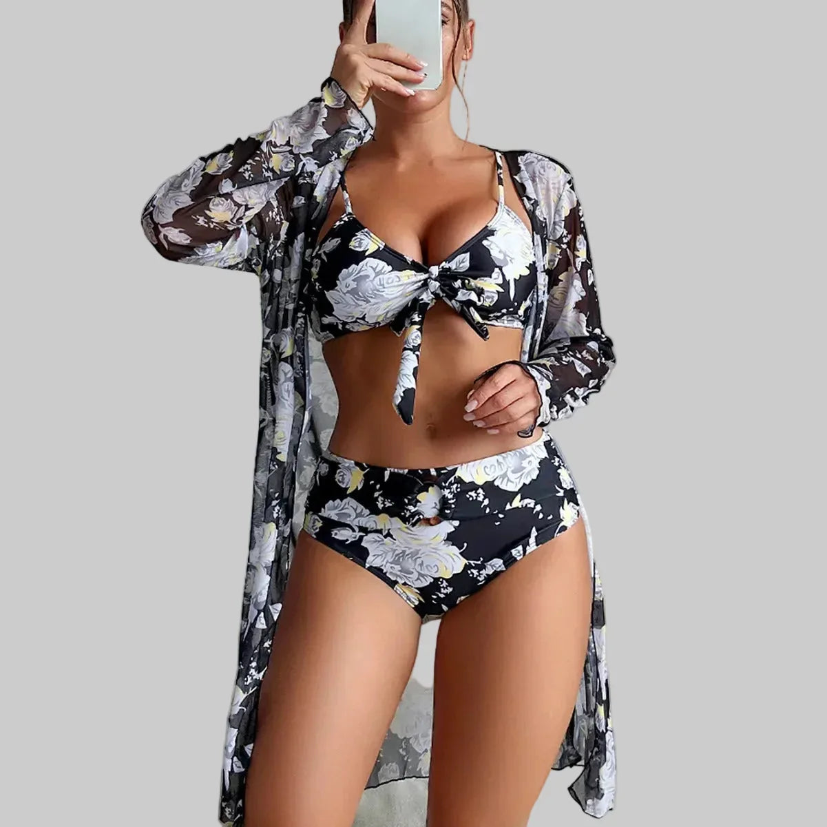 Multi-Colour Printed Fashion Bikini Three-Piece Set - SandiFreckles Surf & Swimwear