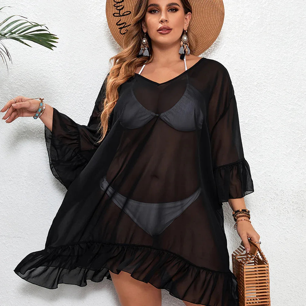 Plus Size See-Through Beach Dress - Sexy Sun Protection - SandiFreckles Surf & Swimwear