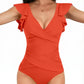 V-Neck Ruffle High Waist Backless One Piece - Feminine Flair - SandiFreckles Surf & Swimwear