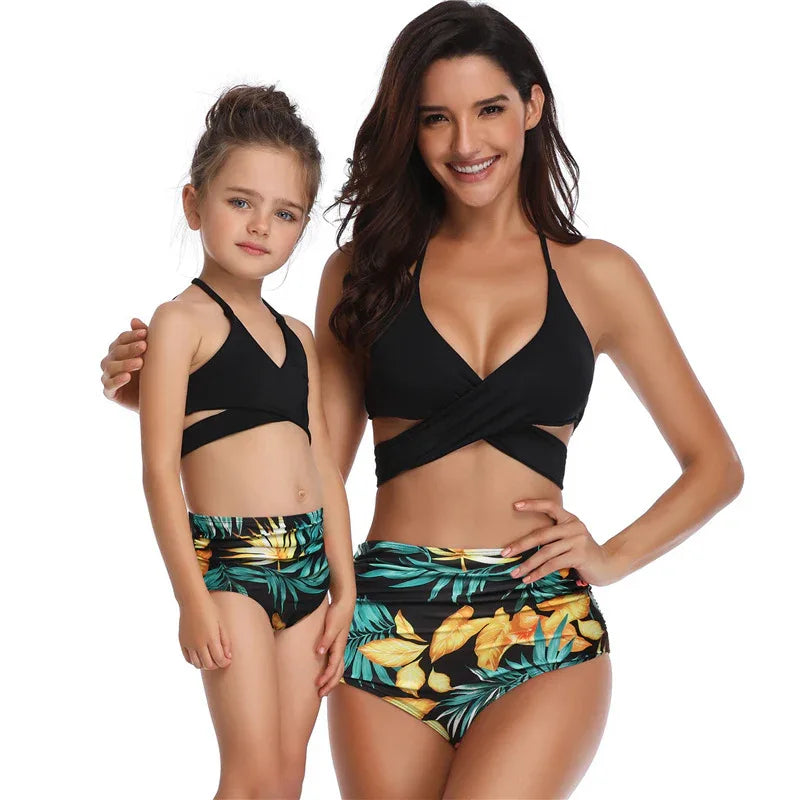 High Waist Ruffled Parent-Child Swimsuit – Stylish Matching Bikinis - SandiFreckles Surf & Swimwear