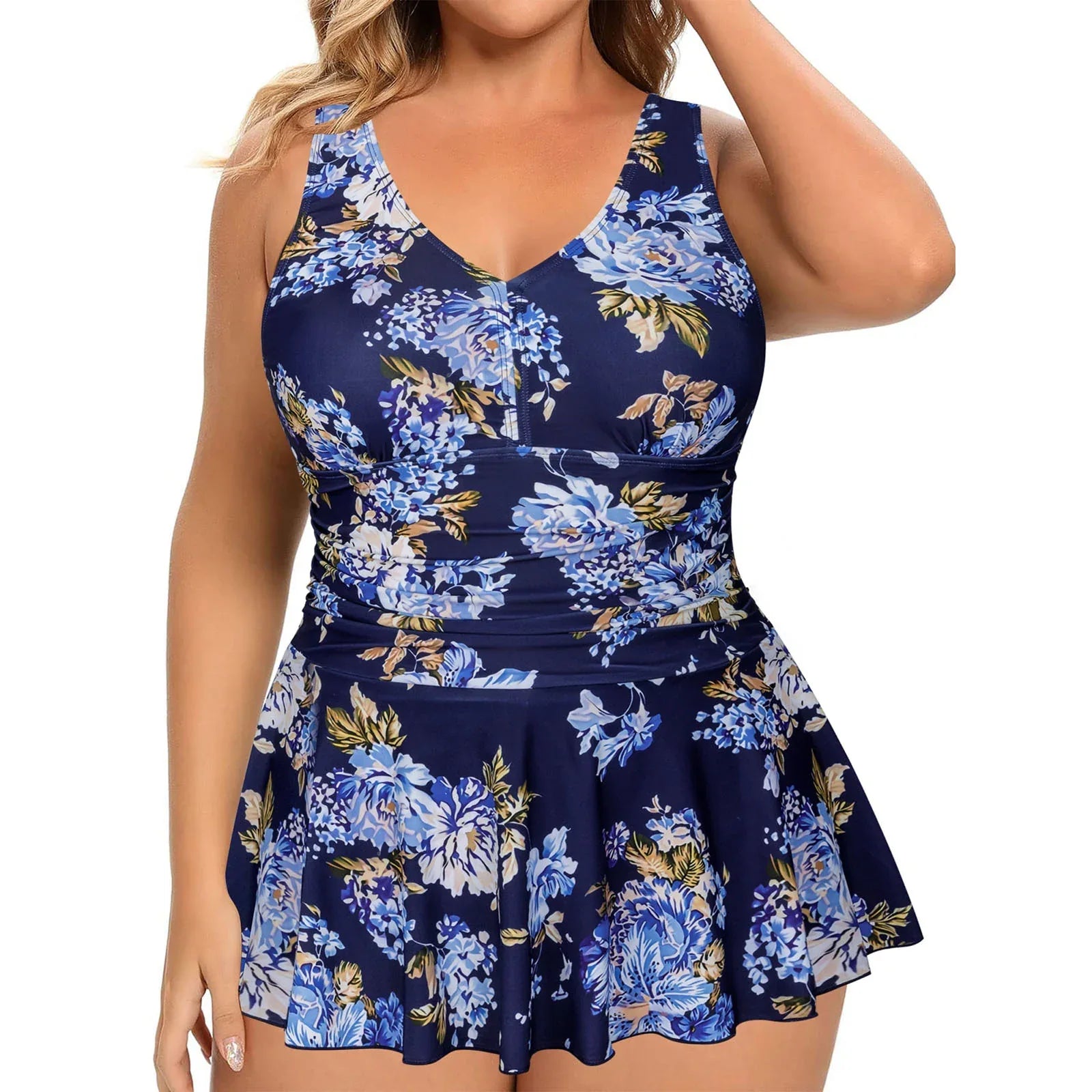 European And American Plus Size Swimsuit Women's Printed Sleeveless Dress - SandiFreckles Surf & Swimwear