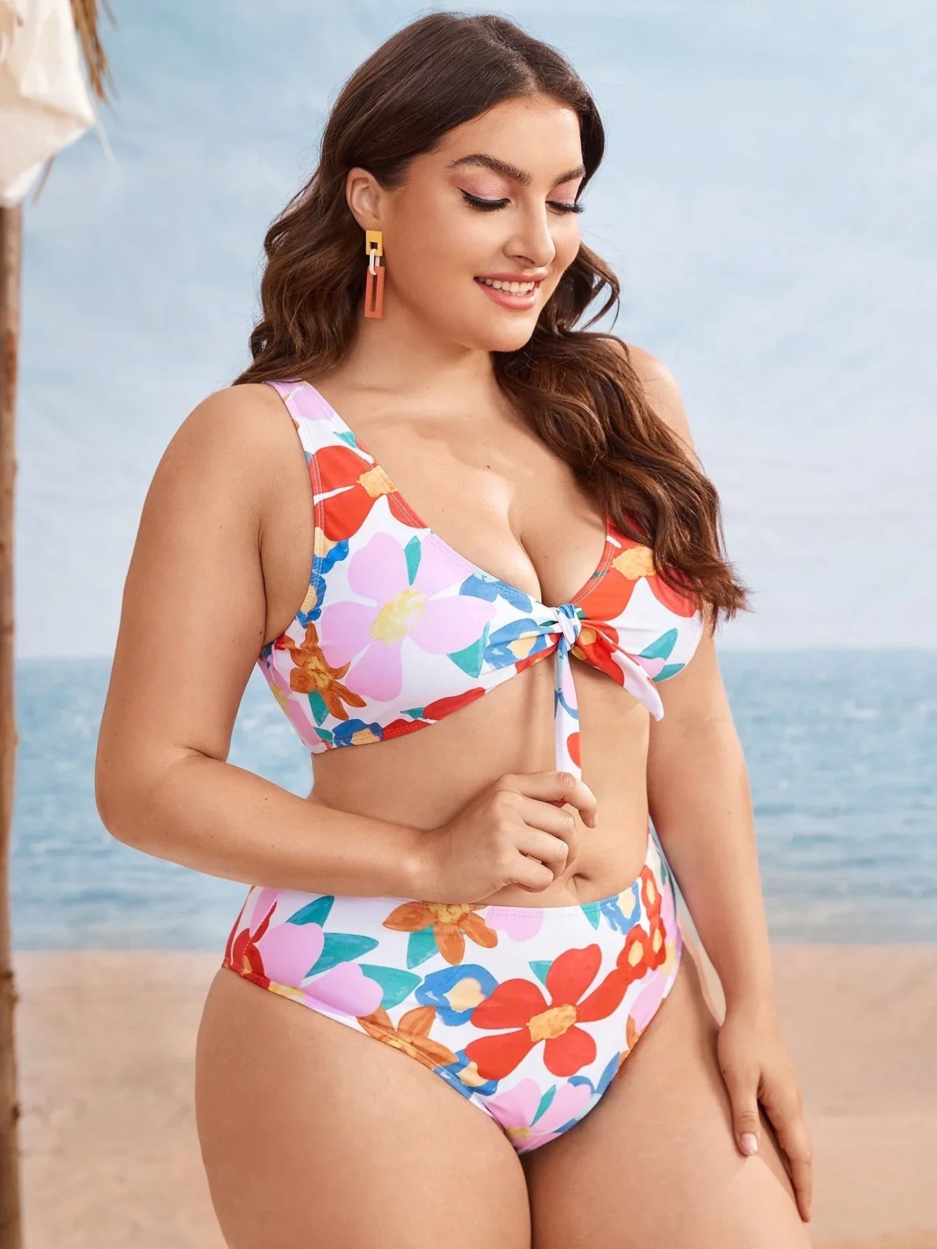 Split Color Printing Plus Size Swimsuit - Two Piece - SandiFreckles Surf & Swimwear