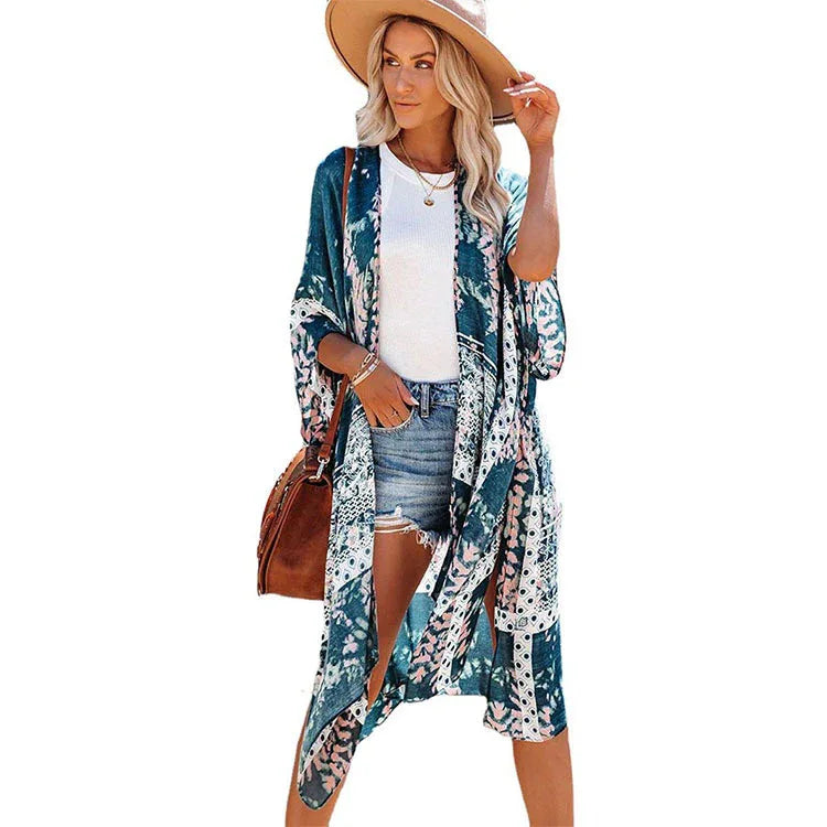 Women's Casual Mid-Length Loose Beachwear Tulle Sun Protection Jacket - SandiFreckles Surf & Swimwear