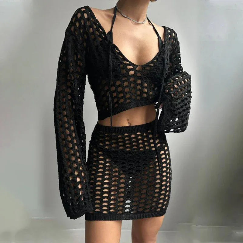 Solid Colour Stand-Up Collar Knitted Bikini Blouse - SandiFreckles Surf & Swimwear