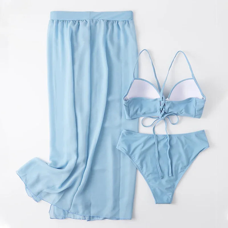 Three-Piece Bikini Swimsuit with Cover-Up Dress - SandiFreckles Surf & Swimwear