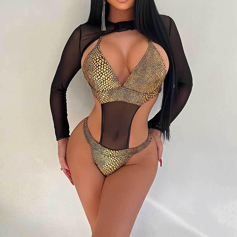 Women's One-piece Bikini Long Sleeve Mesh - SandiFreckles Surf & Swimwear