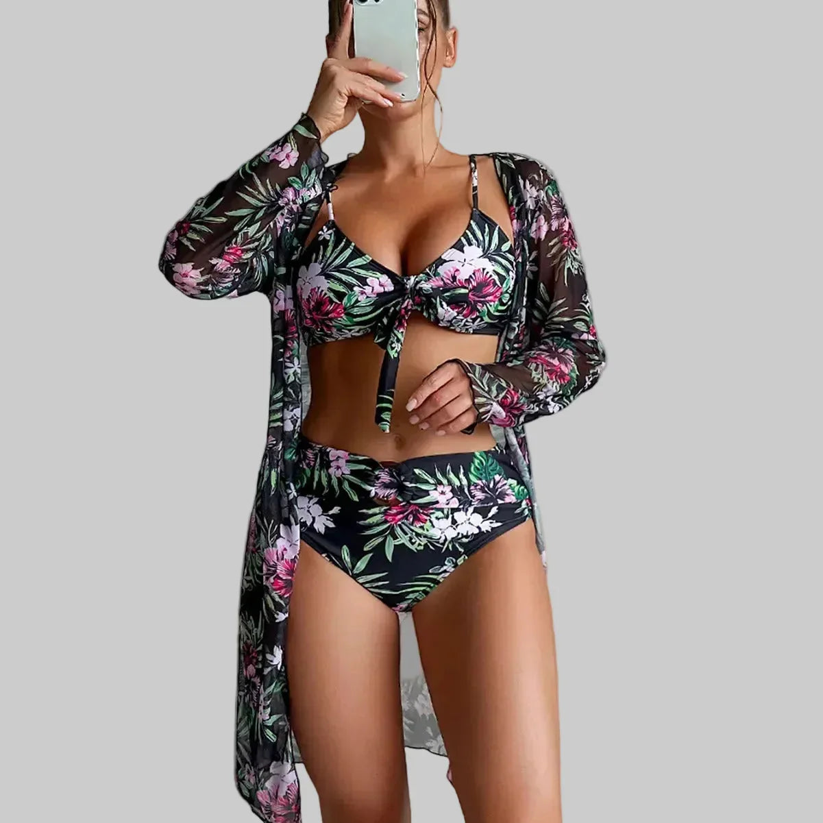 Multi-Colour Printed Fashion Bikini Three-Piece Set - SandiFreckles Surf & Swimwear