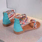 Women's Ethnic Style Flat Sandals - Colorful Weave Strap, Back Zipper - SandiFreckles Surf & Swimwear