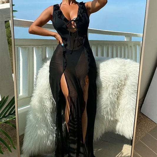 Three-Piece Halter Lace Bikini Set - Feminine Elegance - SandiFreckles Surf & Swimwear