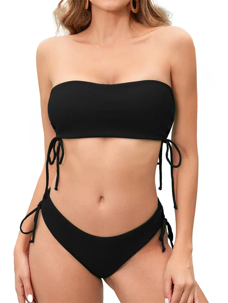 Women's Fashion Simple Solid Color Bikini Set - SandiFreckles Surf & Swimwear