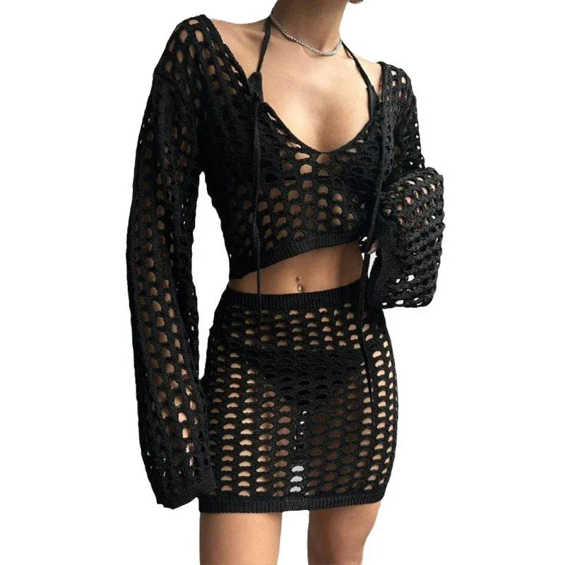 Solid Colour Stand-Up Collar Knitted Bikini Blouse - SandiFreckles Surf & Swimwear