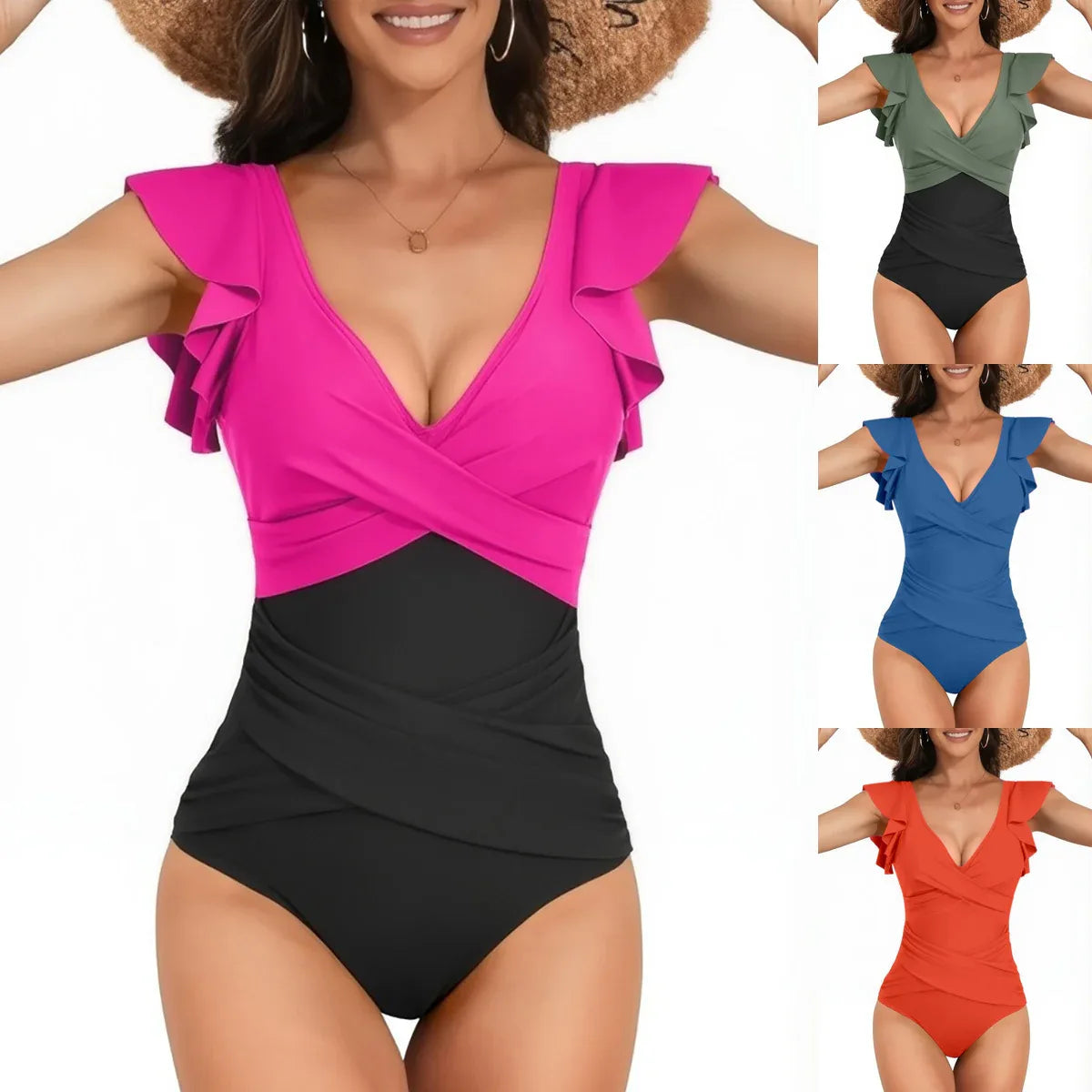 V-Neck Ruffle High Waist Backless One Piece - Feminine Flair - SandiFreckles Surf & Swimwear