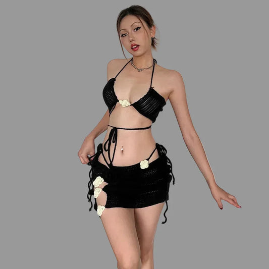 Sexy Halter Backless Triangle Vacation Bikini - Three Piece Set - SandiFreckles Surf & Swimwear