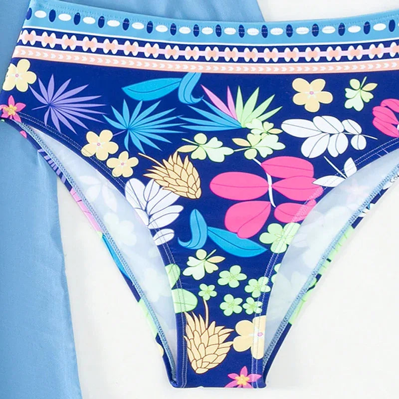 Printed Bikini Three-piece Swimsuit Mesh Sunscreen - SandiFreckles Surf & Swimwear