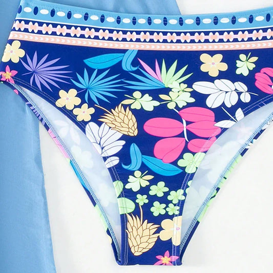Printed Bikini Three-piece Swimsuit Mesh Sunscreen - SandiFreckles Surf & Swimwear