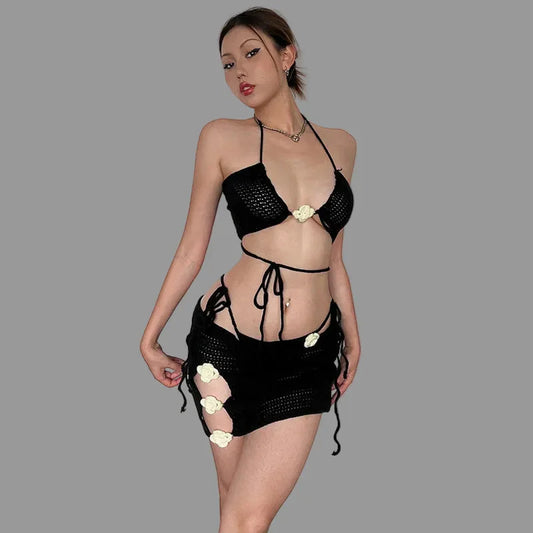 Sexy Halter Backless Triangle Vacation Bikini - Three Piece Set - SandiFreckles Surf & Swimwear