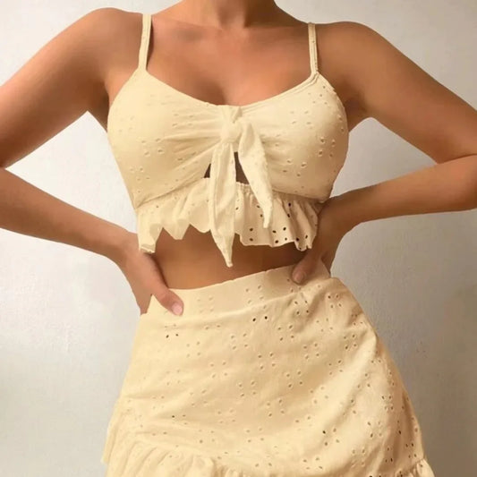 Split Hip Skirt Three-Piece Bikini - Beach Dress Set - SandiFreckles Surf & Swimwear