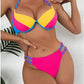 Women's Fashion Temperament Color Matching Triangle High Waist Bikini Swimsuit Two-piece - SandiFreckles Surf & Swimwear
