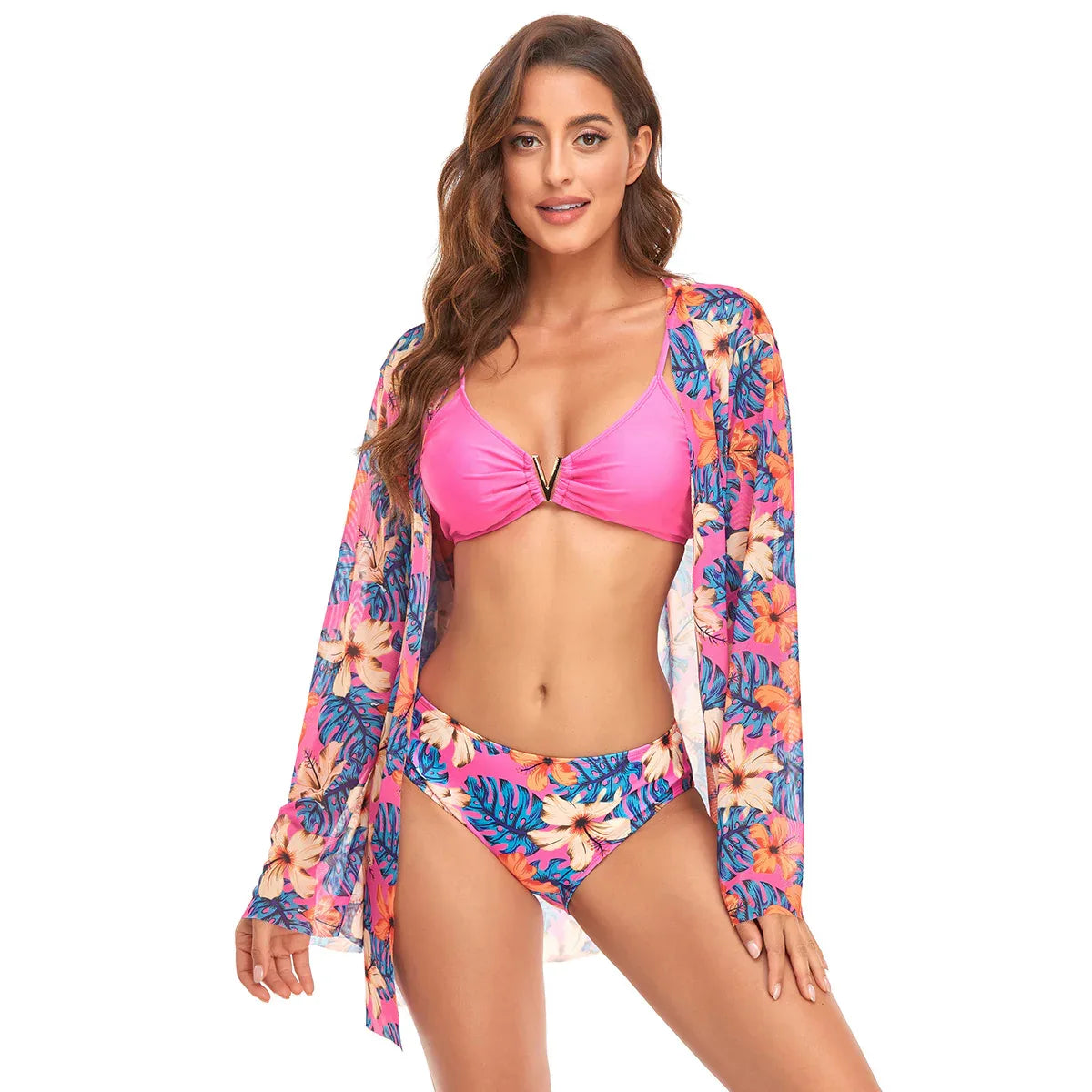 V Buckle Triangle Bikini Three Piece - Solid Colour Print - SandiFreckles Surf & Swimwear