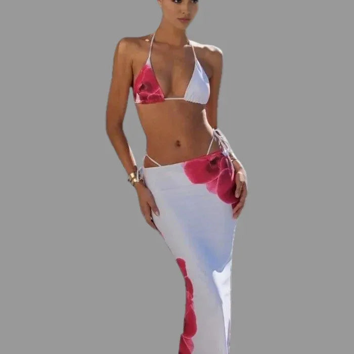 Printed Sexy Bandage Skirt Three-Piece Bikini Suit - SandiFreckles Surf & Swimwear
